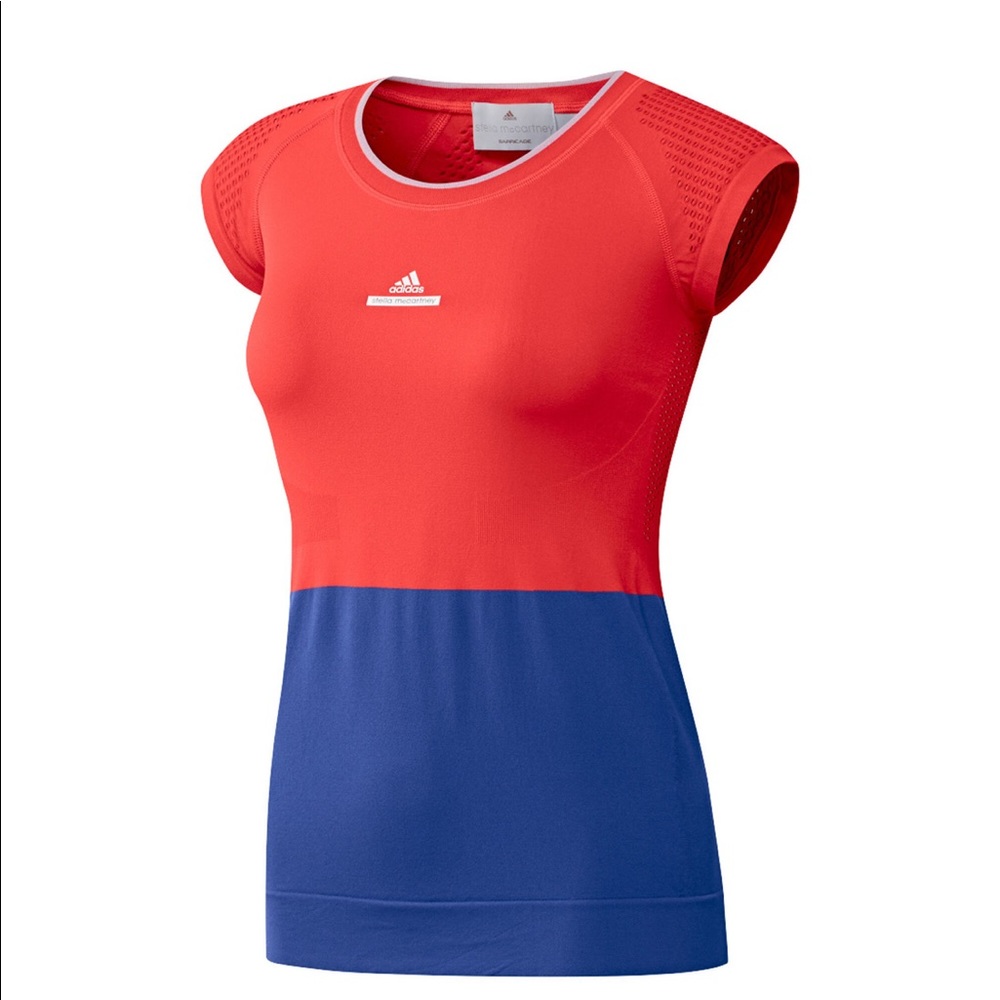 stella mccartney adidas red blue workout top s